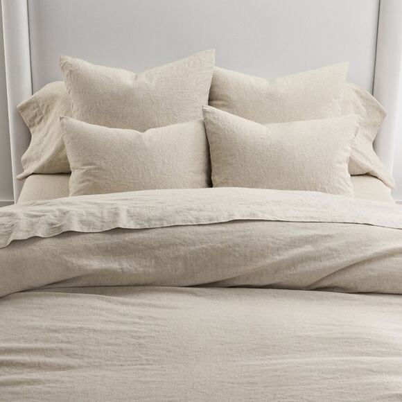 Pottery Barn European Flax Linen Cotton Duvet Cover Full Queen Oatmeal Tan NEW - Picture 1 of 5